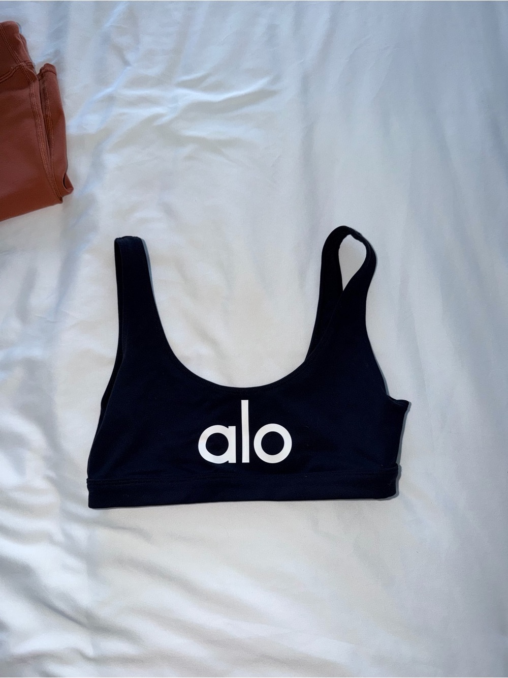 ALO Yoga Black Sports Bra with White Logo